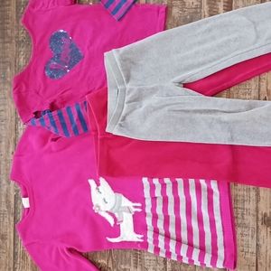 Gymboree pink knit dress, love T shirt and two bottoms